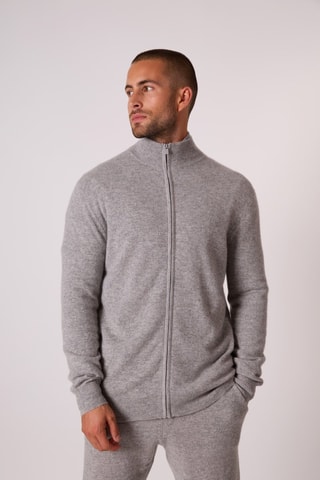 Cárdigan 100 % cachemir - Cuello alto. - Gris