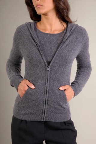 Cárdigan con capucha 100 % cachemir - Cuello alto. - Antracita