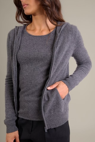 Cárdigan con capucha 100 % cachemir - Cuello alto. - Antracita