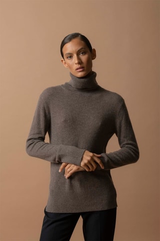 Jersey Tracy 100 % cachemir, 2 hilos - Jersey de cuello vuelto - Topo