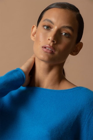 Jersey Megan 100 % cachemir, 2 hilos - Cuello barco. - Azul