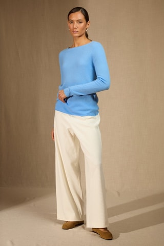 Jersey 100 % cachemir - Cuello barco - Azul