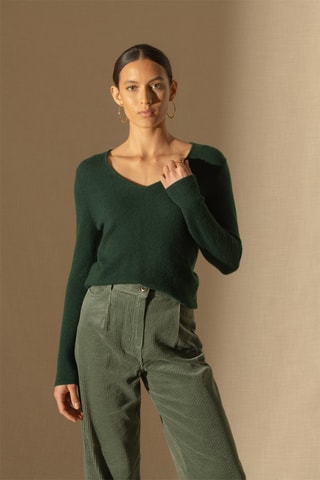 Jersey Shannon 100 % cachemir, 2 hilos - Cuello de pico. - Verde