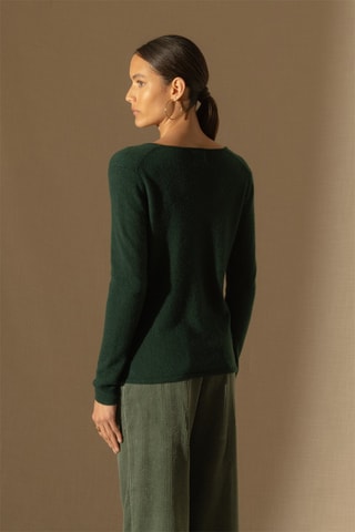 Jersey Shannon 100 % cachemir, 2 hilos - Cuello de pico. - Verde