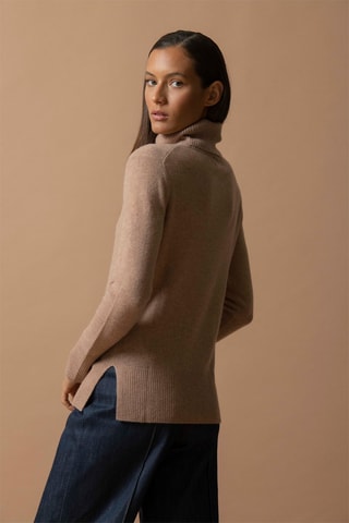 Jersey Tracy 100 % cachemir, 2 hilos - Jersey de cuello vuelto - Camel