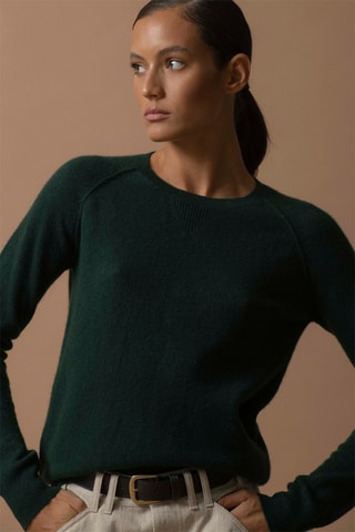 Jersey Wilma 100 % cachemir, 2 hilos - Cuello redondo. - Verde