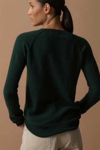 Jersey Wilma 100 % cachemir, 2 hilos - Cuello redondo. - Verde