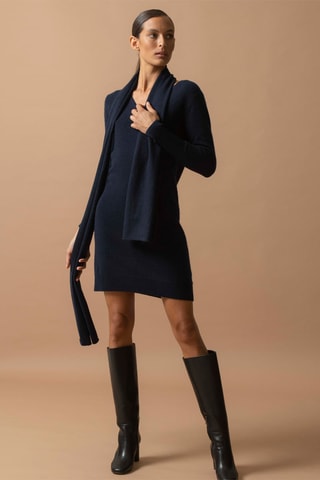 Vestido jersey Joy 100 % cachemir, 2 hilos - Cuello de pico. - Azul marino