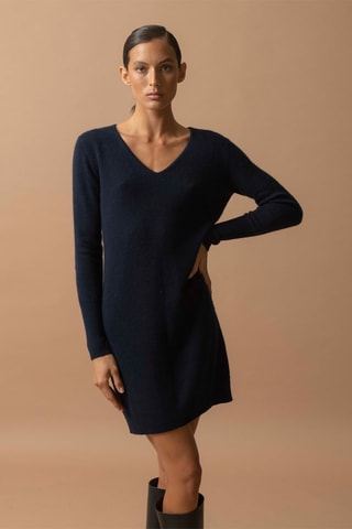 Vestido jersey Joy 100 % cachemir, 2 hilos - Cuello de pico. - Azul marino