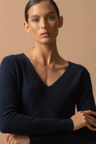 Vestido jersey Joy 100 % cachemir, 2 hilos - Cuello de pico. - Azul marino