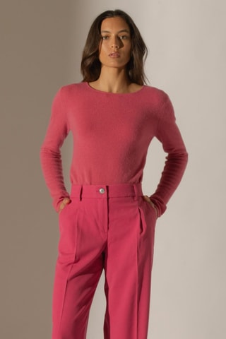Jersey Oprah 100 % cachemir, 2 hilos - Cuello redondo. - Fucsia