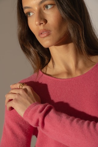 Jersey Oprah 100 % cachemir, 2 hilos - Cuello redondo. - Fucsia