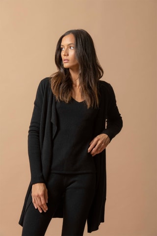 Chaqueta larga Abigail 100 % cachemir, 2 hilos - Negro, 250 g - Negro