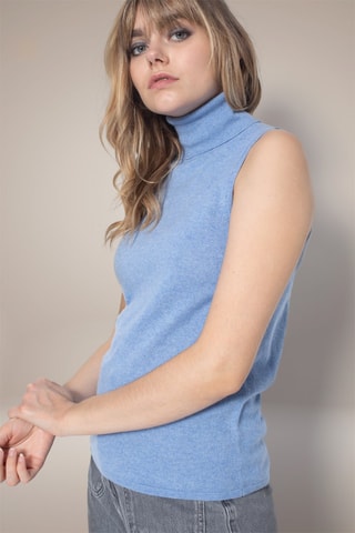 Top Mary 100 % cachemir, 2 hilos - Jersey de cuello vuelto - Celeste