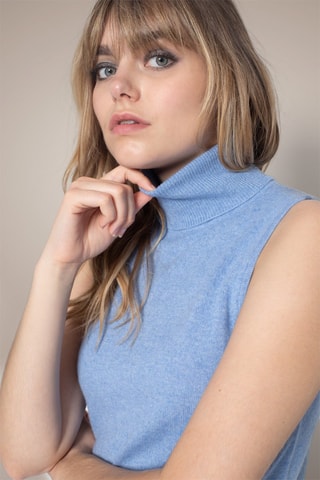 Top Mary 100 % cachemir, 2 hilos - Jersey de cuello vuelto - Celeste