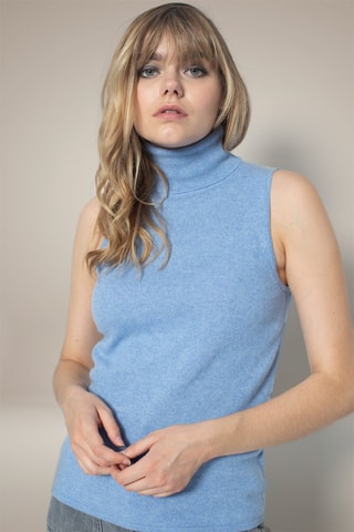 Top Mary 100 % cachemir, 2 hilos - Jersey de cuello vuelto - Celeste