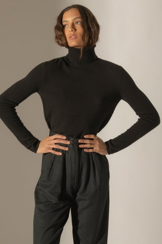 Jersey Ashley 100 % cachemir, 2 hilos - Jersey de cuello vuelto - Negro
