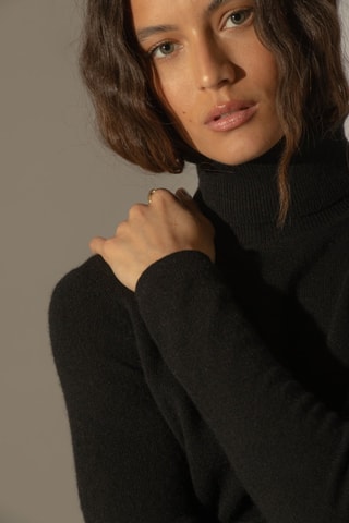 Jersey Ashley 100 % cachemir, 2 hilos - Jersey de cuello vuelto - Negro