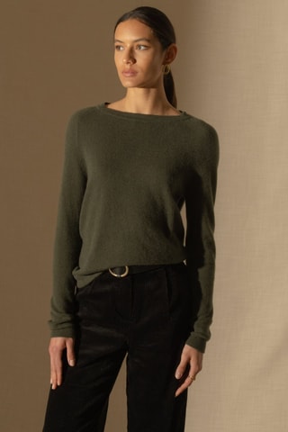 Jersey Whitney 100 % cachemir, 2 hilos - Cuello redondo. - Caqui