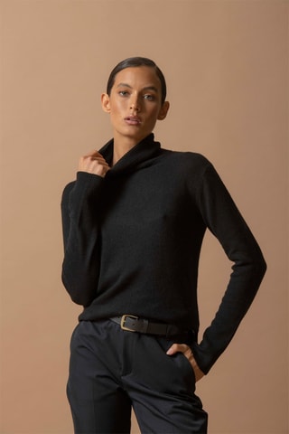 Jersey Tracy 100 % cachemir, 2 hilos - Jersey de cuello vuelto - Negro