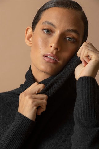 Jersey Tracy 100 % cachemir, 2 hilos - Jersey de cuello vuelto - Negro
