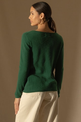 Jersey Megan 100 % cachemir, 2 hilos - Cuello barco. - Verde