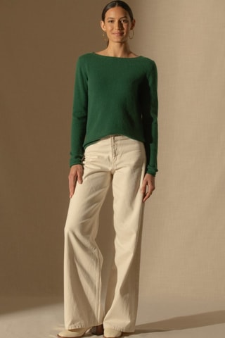Jersey Megan 100 % cachemir, 2 hilos - Cuello barco. - Verde