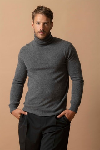 Jersey Trevor 100 % cachemir, 2 hilos - Jersey de cuello vuelto - Antracita