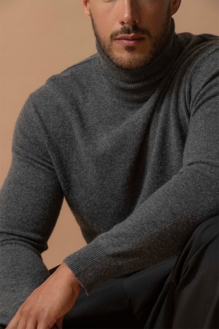 Jersey Trevor 100 % cachemir, 2 hilos - Jersey de cuello vuelto - Antracita