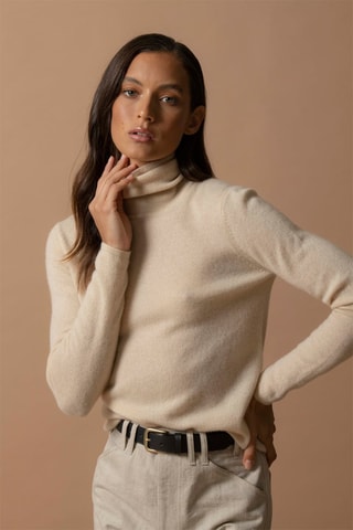 Jersey Ashley 100 % cachemir, 2 hilos - Jersey de cuello vuelto - Beige