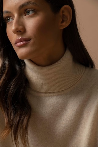 Jersey Ashley 100 % cachemir, 2 hilos - Jersey de cuello vuelto - Beige