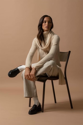 Jersey Ashley 100 % cachemir, 2 hilos - Jersey de cuello vuelto - Beige