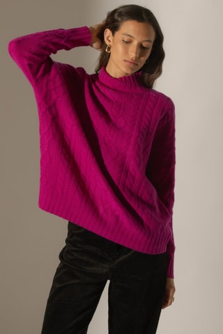 Jersey de punto de ochos Pemala 100 % cachemir, 6 hilos - Cuello alto. - Violeta