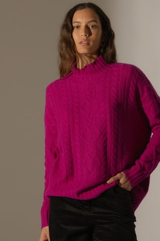 Jersey de punto de ochos Pemala 100 % cachemir, 6 hilos - Cuello alto. - Violeta