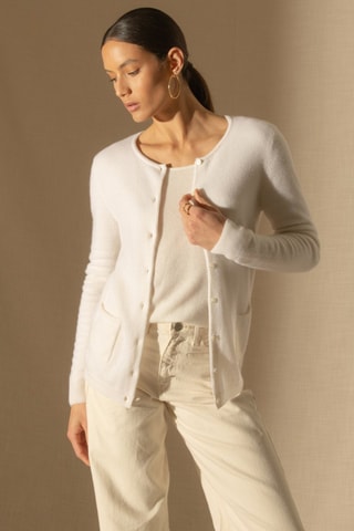 Cárdigan Amy 100 % cachemir, 2 hilos - Cuello redondo. - Blanco