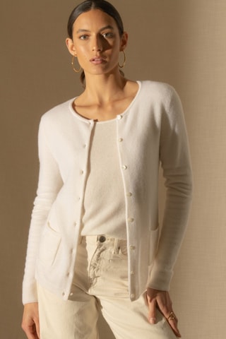 Cárdigan Amy 100 % cachemir, 2 hilos - Cuello redondo. - Blanco