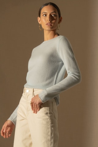 Jersey Megan 100 % cachemir, 2 hilos - Cuello barco. - Gris claro