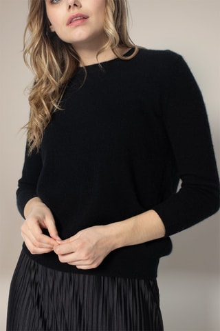 Jersey Vanessa 100 % cachemir, 2 hilos - Cuello redondo. - Negro