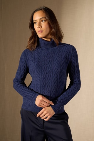 Jersey 100 % cachemir - Jersey de cuello vuelto - Azul