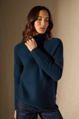 Jersey 100 % cachemir - Cuello alto. - Azul