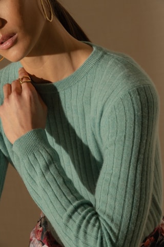Jersey Kylie100 % cachemir, 2 hilos - Cuello redondo. - Verde
