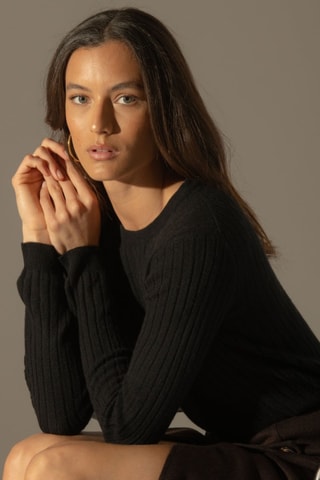 Jersey de punto de ochos Kylie 100 % cachemir - Cuello redondo. - Negro