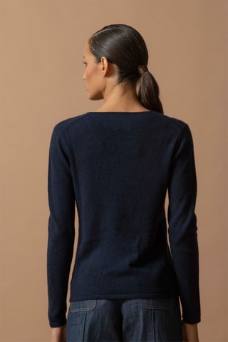 Jersey Shannon 100 % cachemir, 2 hilos - Cuello de pico. - Azul marino