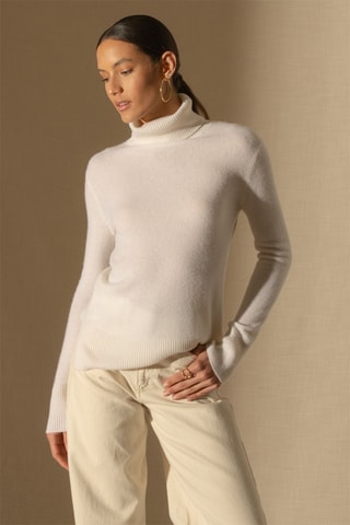 Jersey Tracy 100 % cachemir, 2 hilos - Jersey de cuello vuelto - Blanco