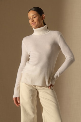 Jersey Tracy 100 % cachemir, 2 hilos - Jersey de cuello vuelto - Blanco