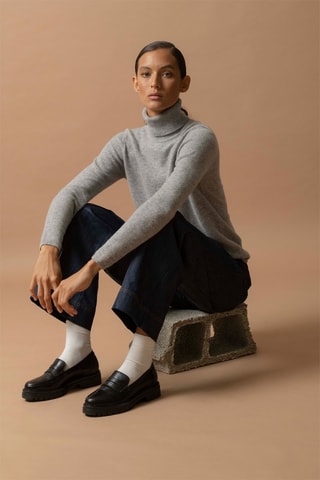 Jersey Ashley 100 % cachemir, 2 hilos - Jersey de cuello vuelto - Gris
