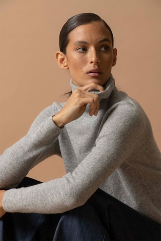 Jersey Ashley 100 % cachemir, 2 hilos - Jersey de cuello vuelto - Gris