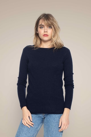 Jersey Megan 100 % cachemir, 2 hilos - Cuello barco - Azul marino