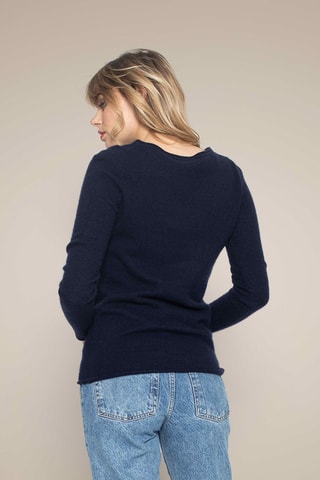 Jersey Megan 100 % cachemir, 2 hilos - Cuello barco - Azul marino