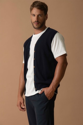 Chaleco Arthur 100 % cachemir, 2 hilos - Cuello de pico. - Azul marino